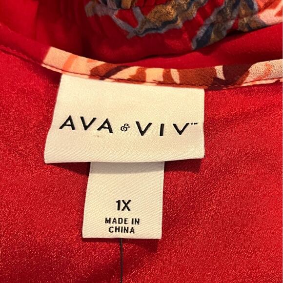 Ava & Viv Midi Dress Pleated Long Sleeves Red Multi Floral Women’s Size 1X - Picture 11 of 14